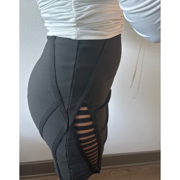 High Waist Skirt Size Medium Black Cutout Lattice Bodycon Stretch Bold Clubwear - Picture 16 of 16